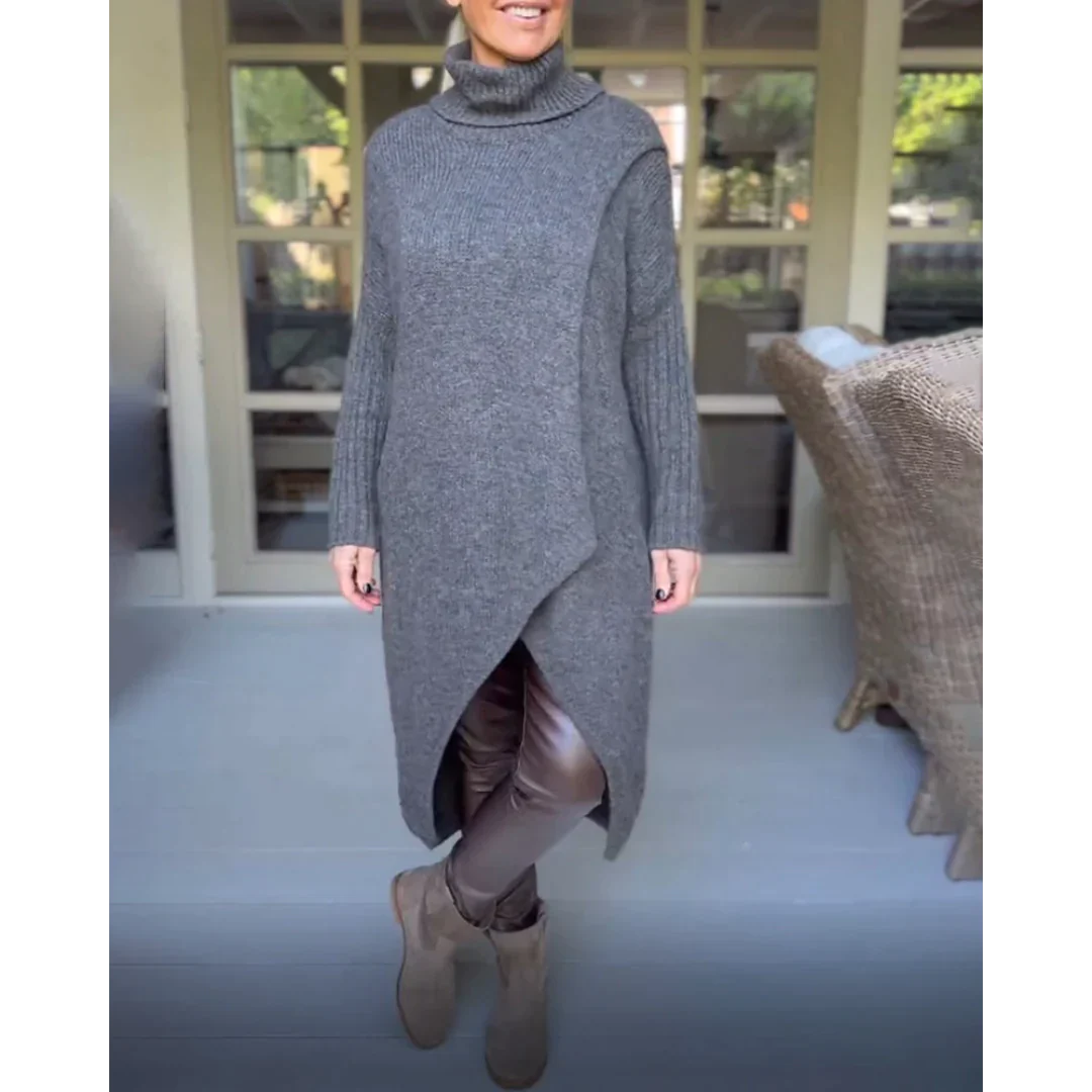 AMALIE -  Langer Pullover mit hohem Halsausschnitt