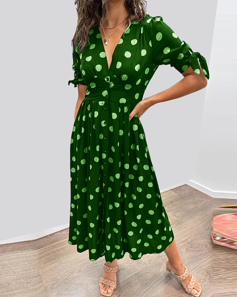 Kleid mit V-Ausschnitt und Polka Dots - Yara