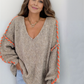 HerbstTrend® - Langärmeliger Pullover mit V-Ausschnitt und Baggy-Print