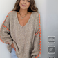HerbstTrend® - Langärmeliger Pullover mit V-Ausschnitt und Baggy-Print