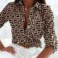 SpringStil® - Greek Key Schwarz & Tan Langarm-Bluse Top