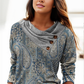FallStil® - Blaues Paisley-Top mit grauem Umlegekragen und langen Ärmeln