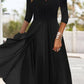 FallStil® - Solides schwarzes Midikleid mit 3/4-Ärmeln