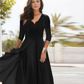 FallStil® - Solides schwarzes Midikleid mit 3/4-Ärmeln