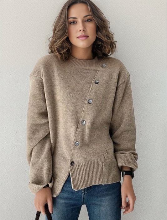 FallStil® - Asymmetrischer Langarmpullover mit Knopfleiste