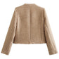 Ausgefranste -  Jacke mit Rundhalsausschnitt und Knöpfen