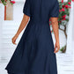 SpringStil® - Marineblaues einfarbiges Midikleid mit kurzen Ärmeln