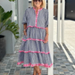 ALISSA - Langes Kleid mit dreiviertel Ärmeln und Karomuster