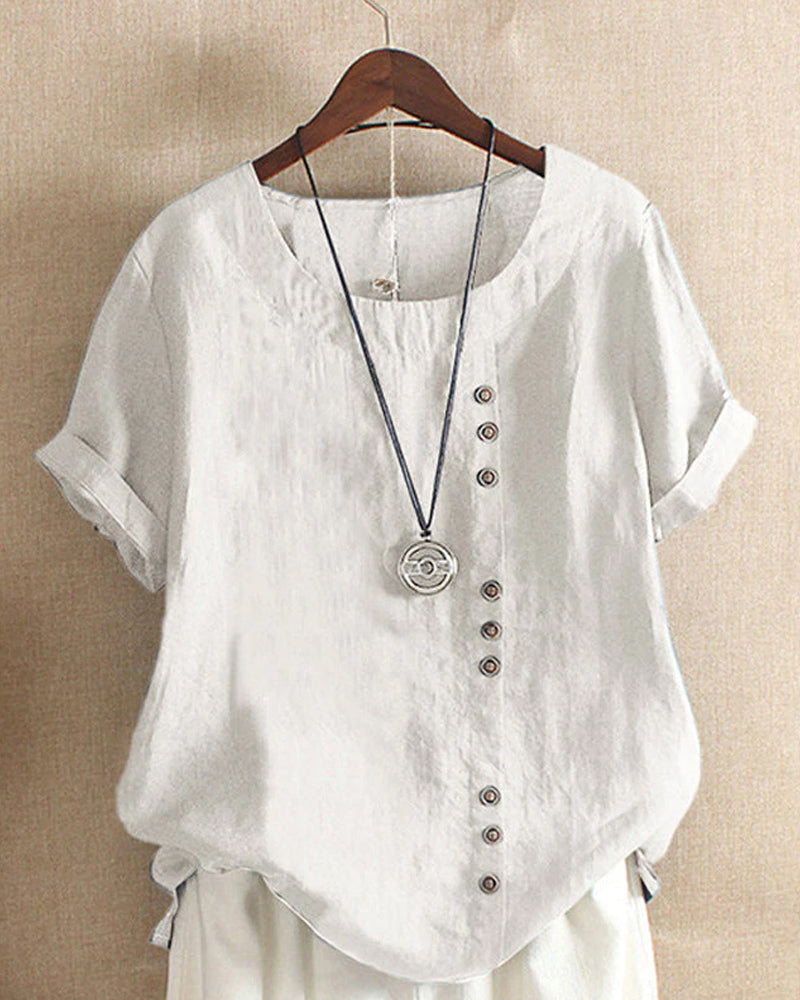 Einfarbiges Kurzarm-T-Shirt mit Rundhalsausschnitt - Vera