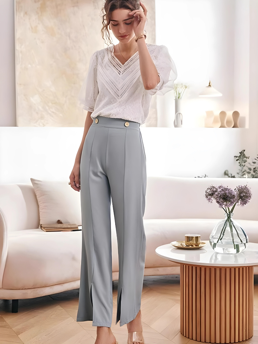 Retro Spitze Puffärmel Chiffon Bluse - Brianna
