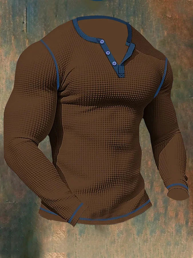 Lenn - Herren-Sport-Langarm-T-Shirt mit Waffelmuster und Henley-Kragen