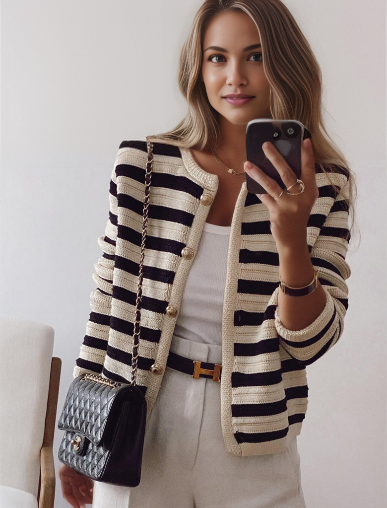 StrickSinn® - Schicke langärmelige gestreifte Strickjacke