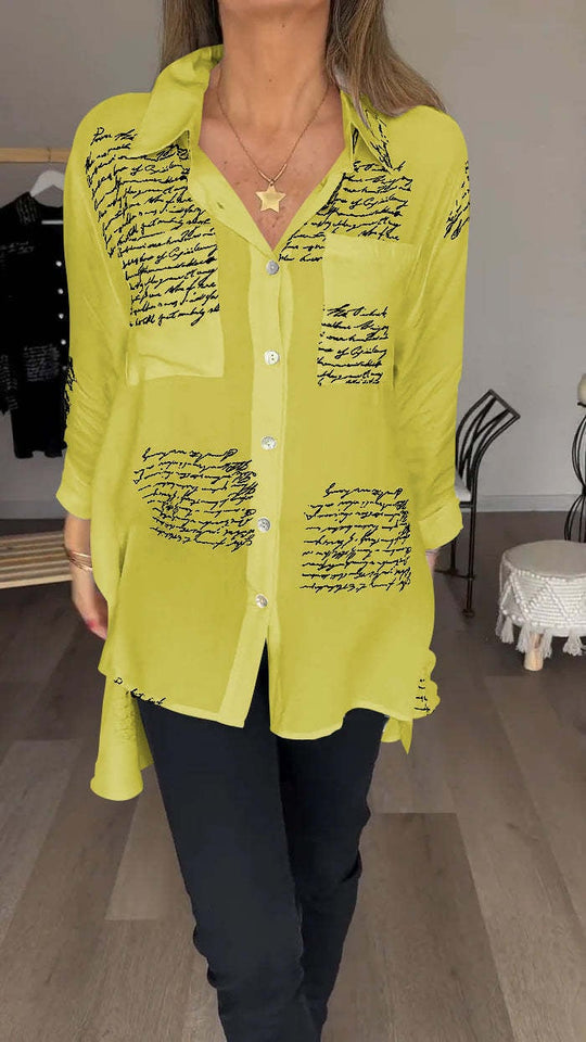 Modisches Hemd mit Revers und Buchstabenprint - Claire
