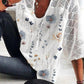 SpringStil® - Geospitze Mesh Floral Print Weiß ¾ Ärmel Top
