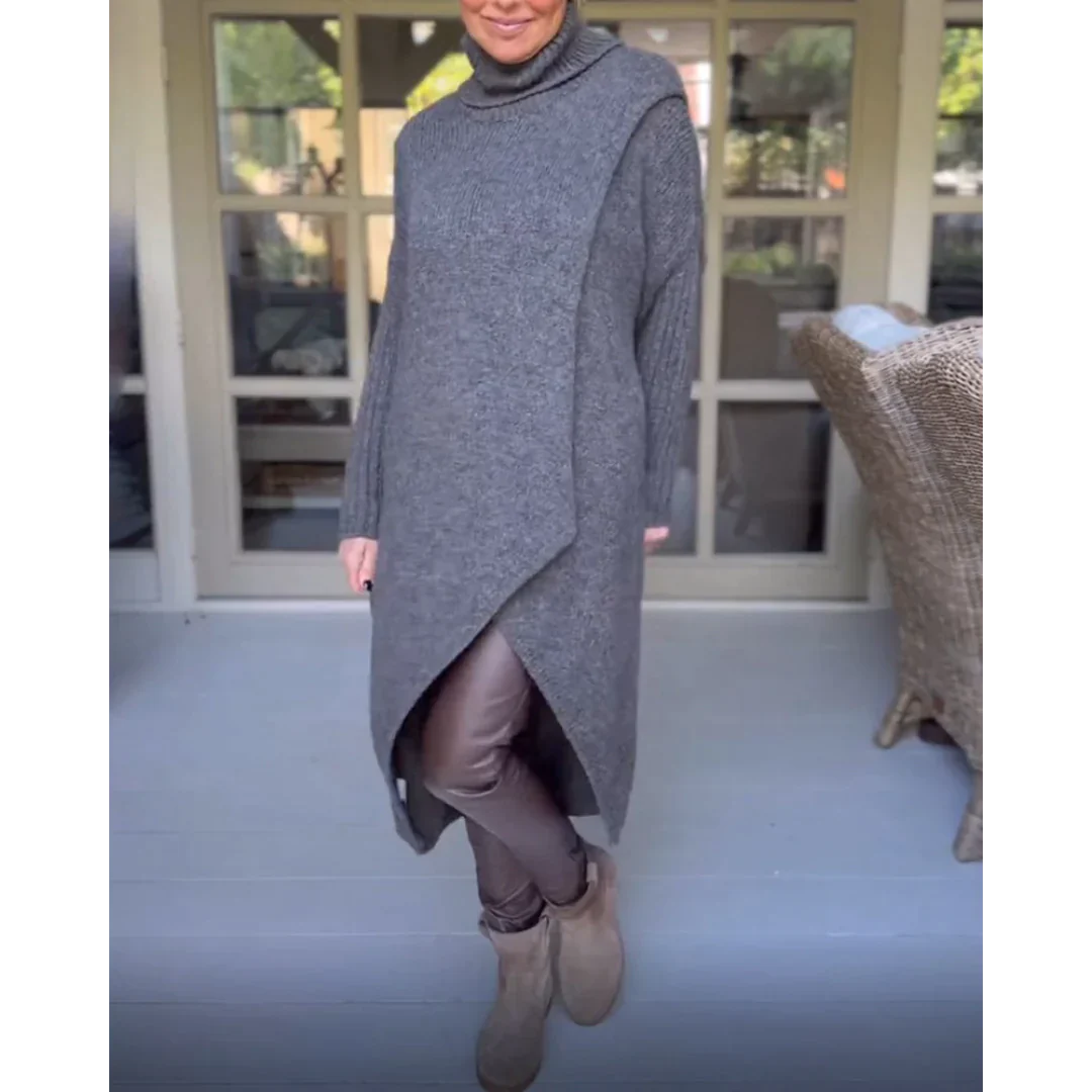 AMALIE -  Langer Pullover mit hohem Halsausschnitt