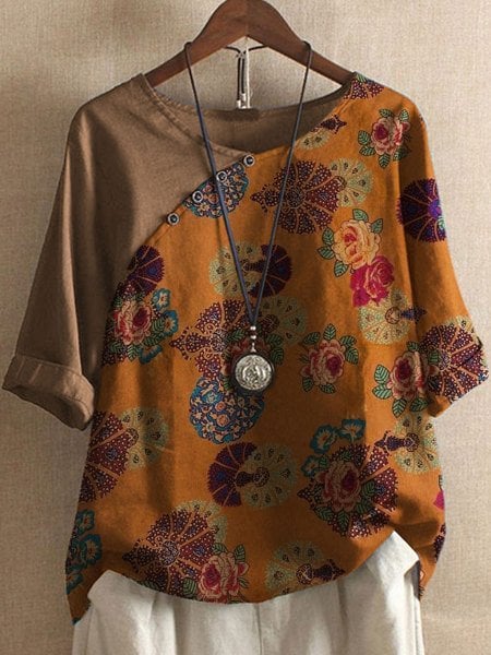 Kurzärmeliges Shirt mit Blumenmuster - Rosa