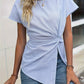Hellblau-Weiß gestreifte Wickelbluse - Emma