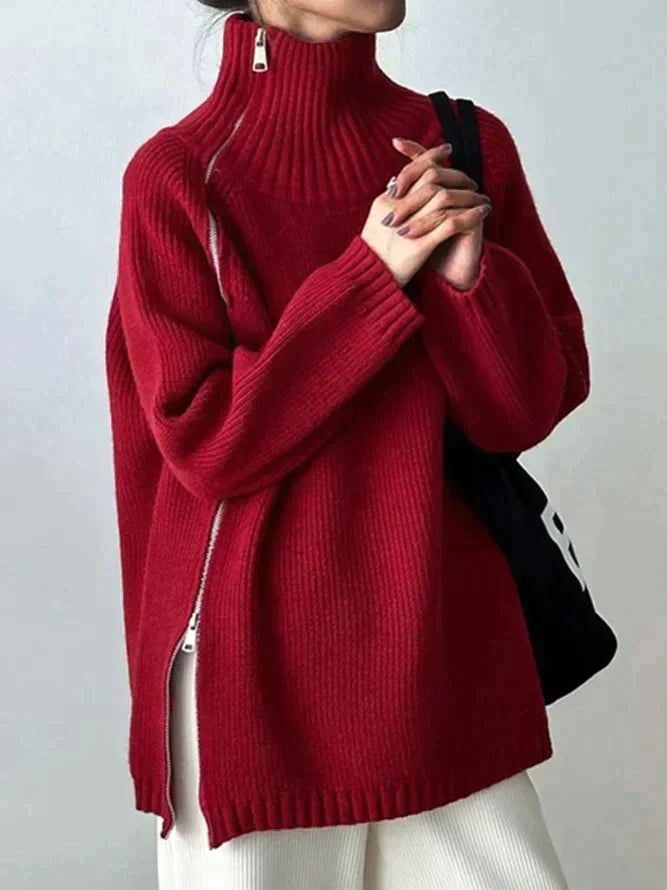 Scarlet | Roter einfarbiger Pullover mit hohem Halsausschnitt
