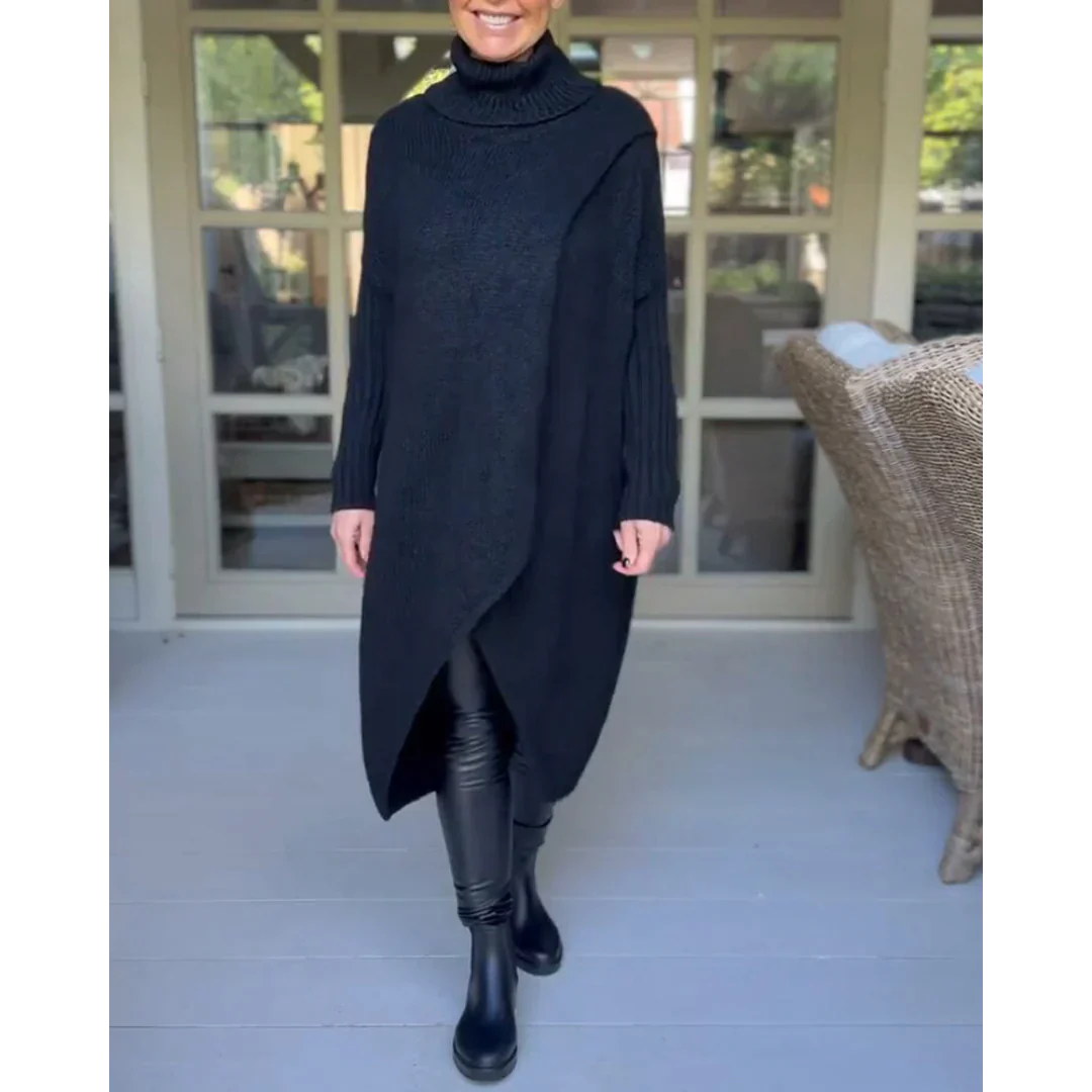 AMALIE -  Langer Pullover mit hohem Halsausschnitt