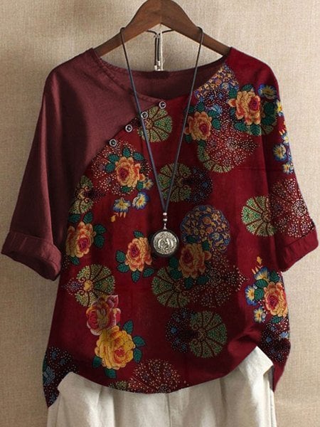 Kurzärmeliges Shirt mit Blumenmuster - Rosa