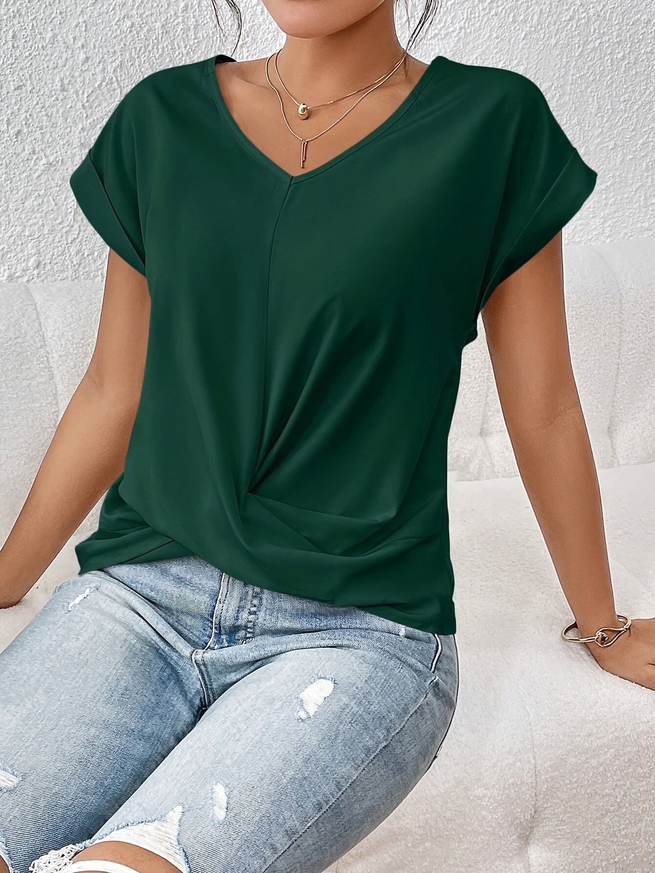 Grünes V-Ausschnitt Shirt - Laura