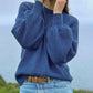 Even&Vil® - Wunderschöner einfarbiger blauer Pullover mit Ballonärmeln