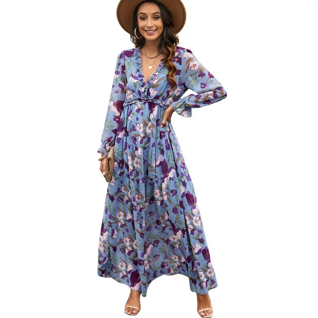 Bianca - Florales Maxikleid in Dunkelgrün