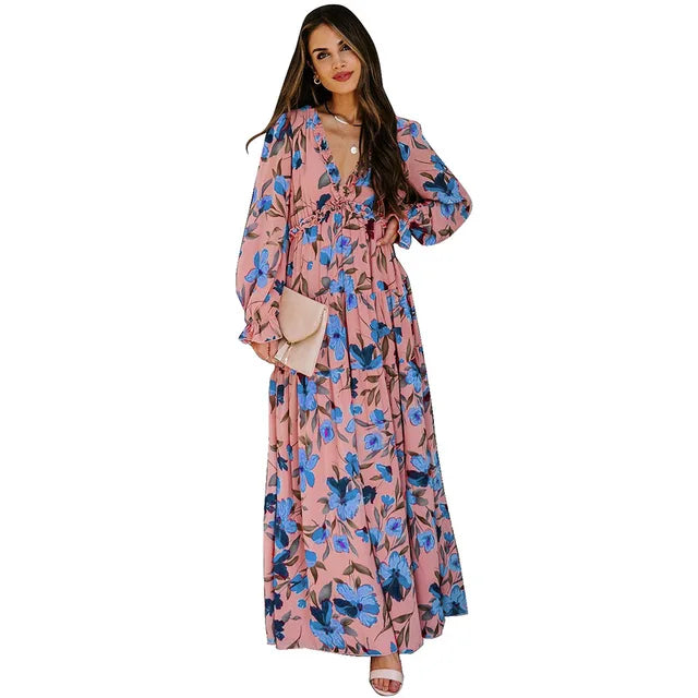 Bianca - Florales Maxikleid in Dunkelgrün
