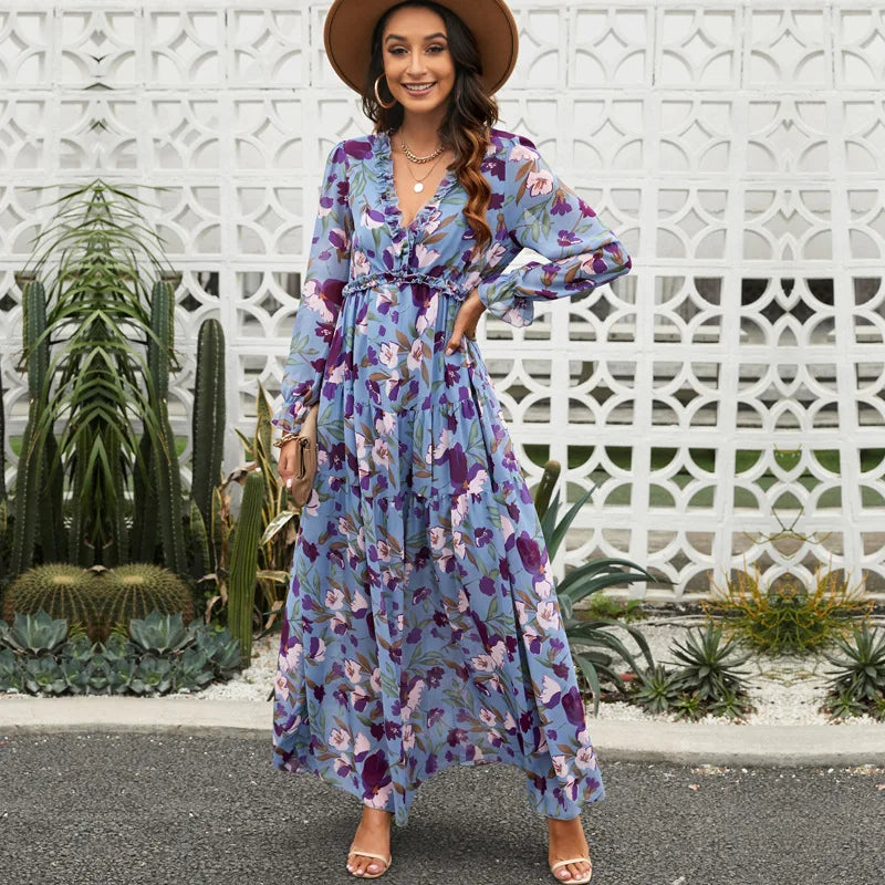 Bianca - Florales Maxikleid in Dunkelgrün