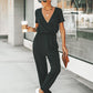 MISS PETAL V-Ausschnitt Jumpsuit | Damen Sommer Overall mit kurzen Ärmeln