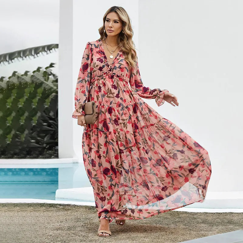 Bianca - Florales Maxikleid in Dunkelgrün
