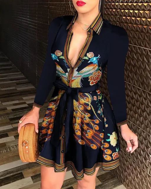 Lena - Kurzes Blau-Oranges Kleid