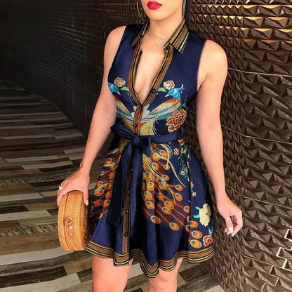 Lena - Kurzes Blau-Oranges Kleid