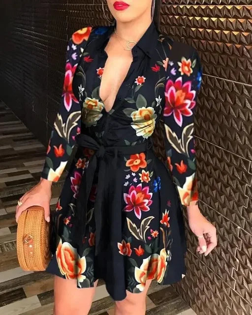 Lena - Kurzes Blau-Oranges Kleid