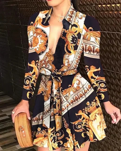 Lena - Kurzes Blau-Oranges Kleid
