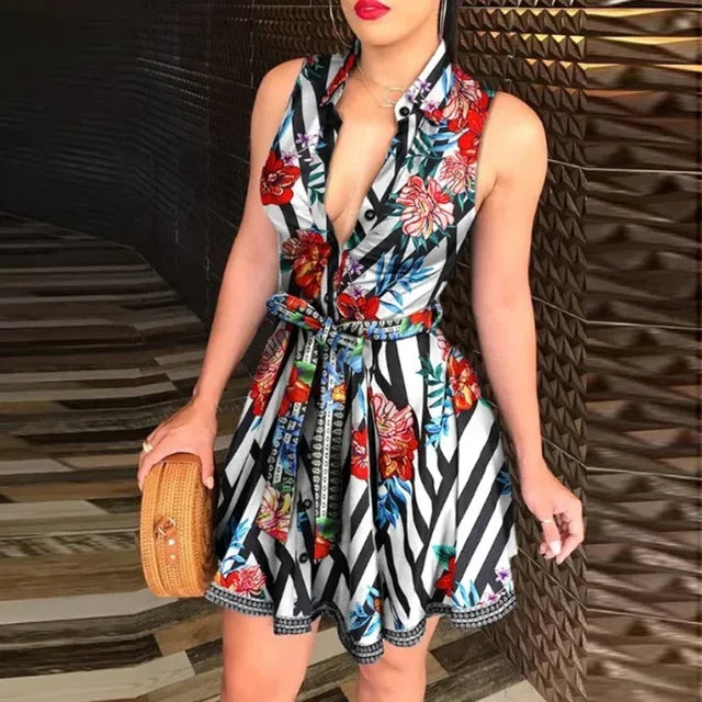 Lena - Kurzes Blau-Oranges Kleid