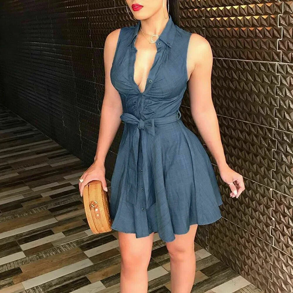 Lena - Kurzes Blau-Oranges Kleid
