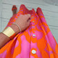 PureWear® - Rosa und orangefarbenes Midikleid mit geraffter Knopfleiste