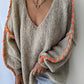 HerbstTrend® - Langärmeliger Pullover mit V-Ausschnitt und Baggy-Print