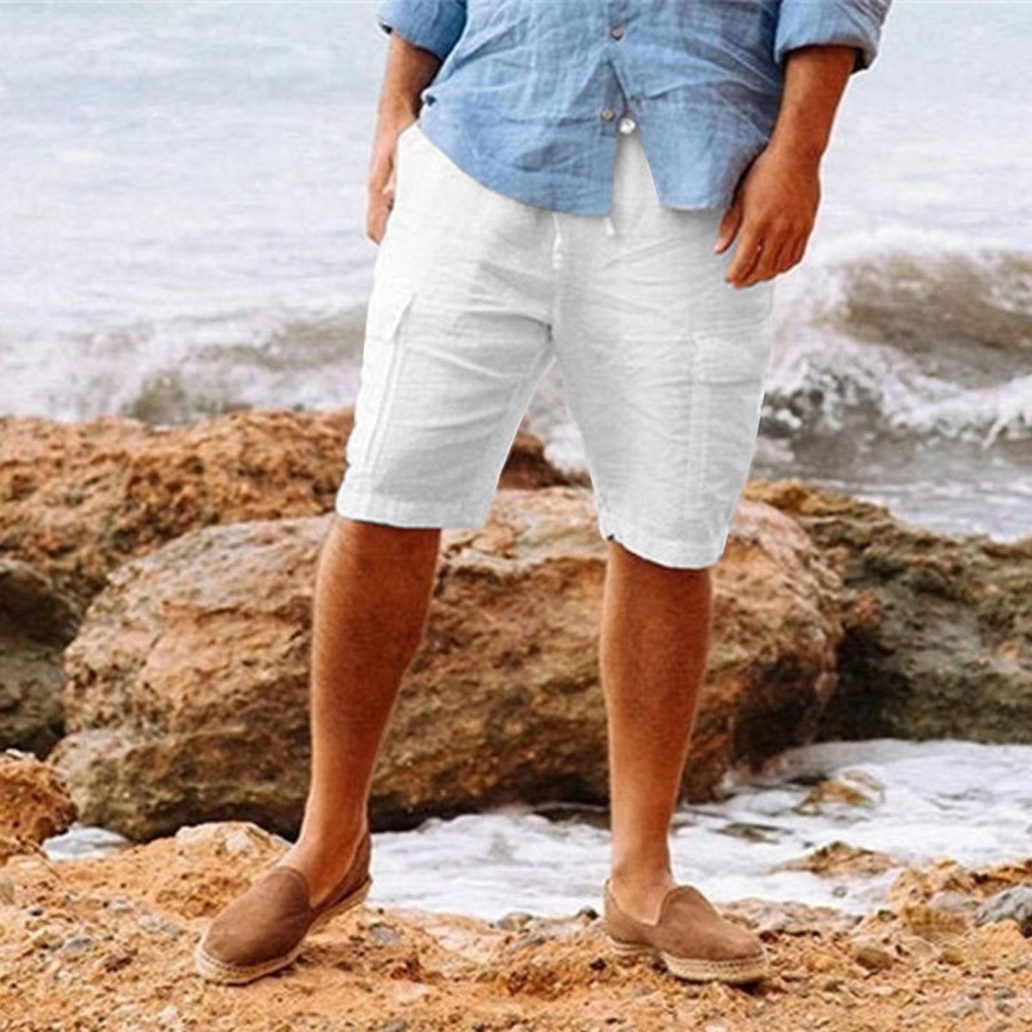Strandbereite Herren Leinen-Shorts in Weiß