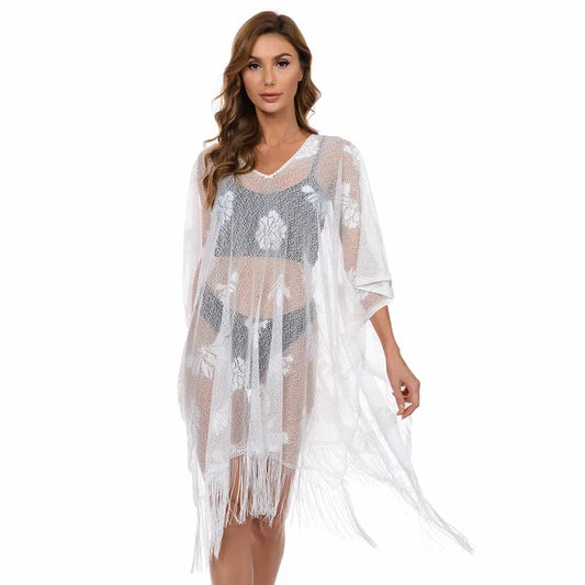 Midnight Palm - Schwarzes Strandkleid mit Fransen