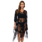 Midnight Palm - Schwarzes Strandkleid mit Fransen