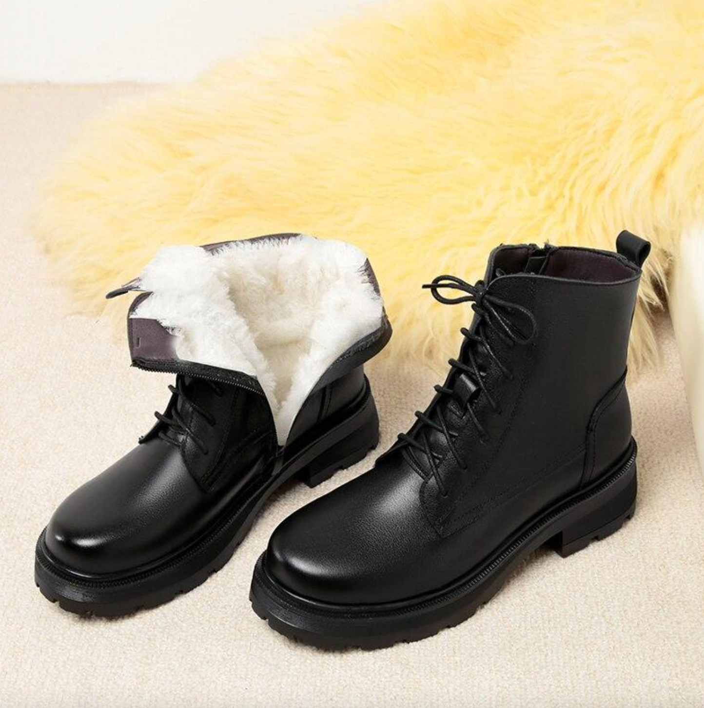 Luccia™ | Schwarze Leder-Winterstiefel