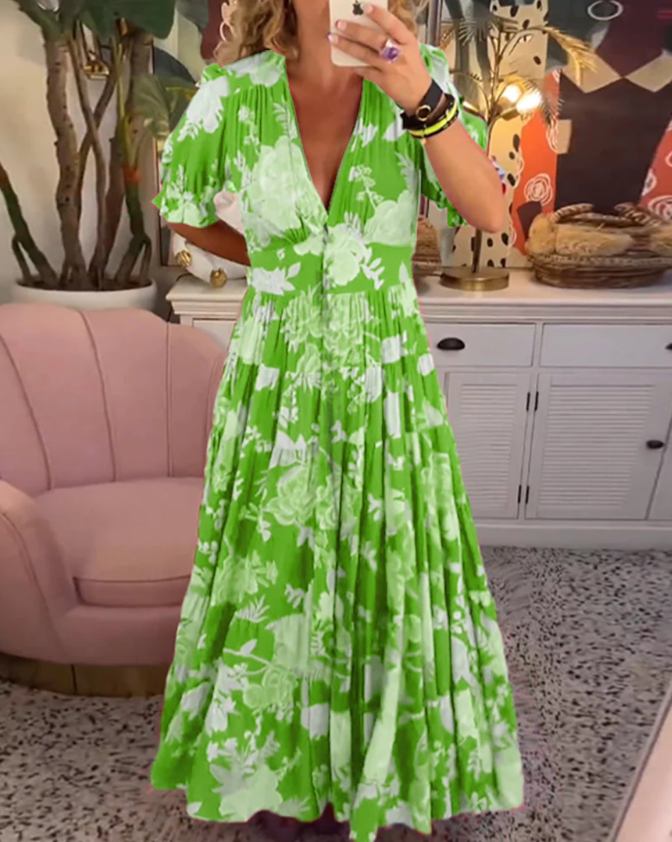 CHIARA VARILO - Elegantes Maxi-Kleid mit Blumenmuster & V-Ausschnitt für den Frühling/Sommer
