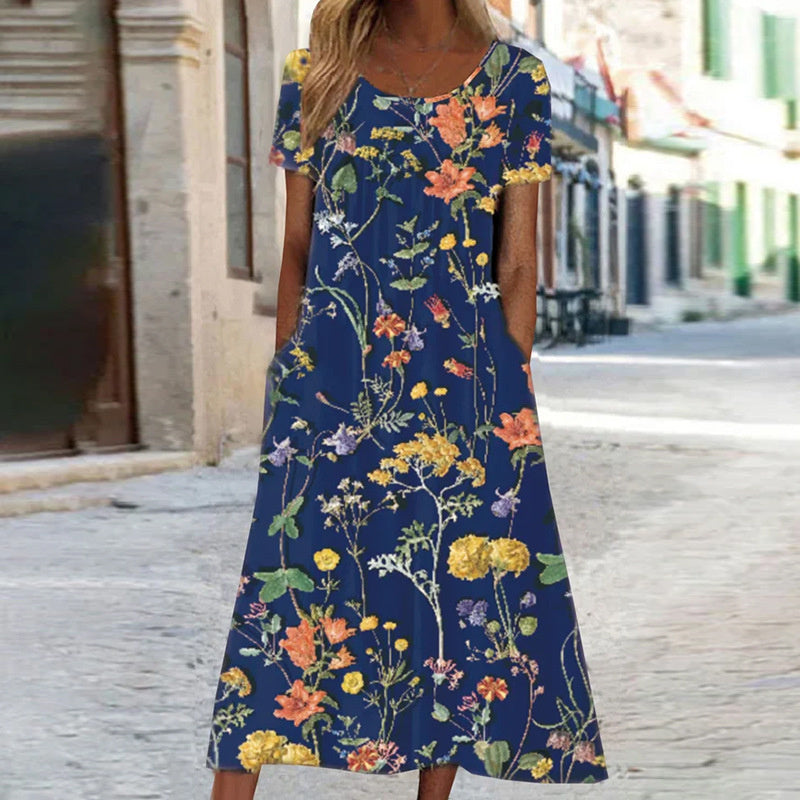 Charlotte - Blumiges Midi-Sommerkleid Weiß