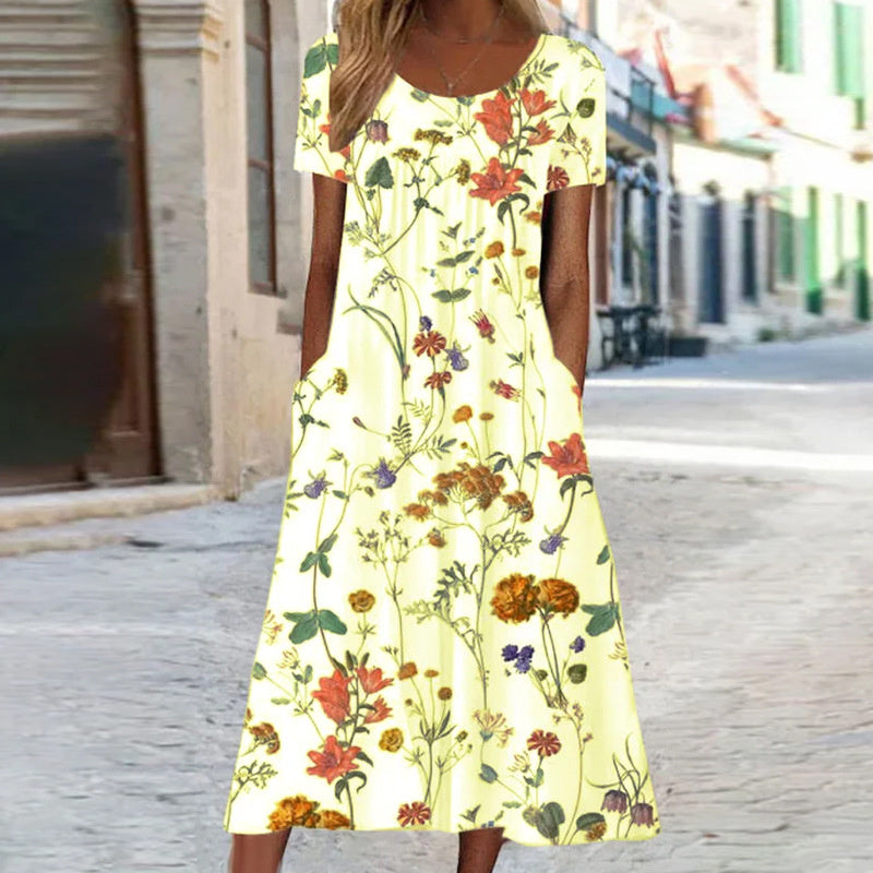 Charlotte - Blumiges Midi-Sommerkleid Weiß