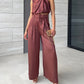 Amarique - Unifarbenes Oberteil mit Neckholder-Ausschnitt und Hose mit weitem Bein