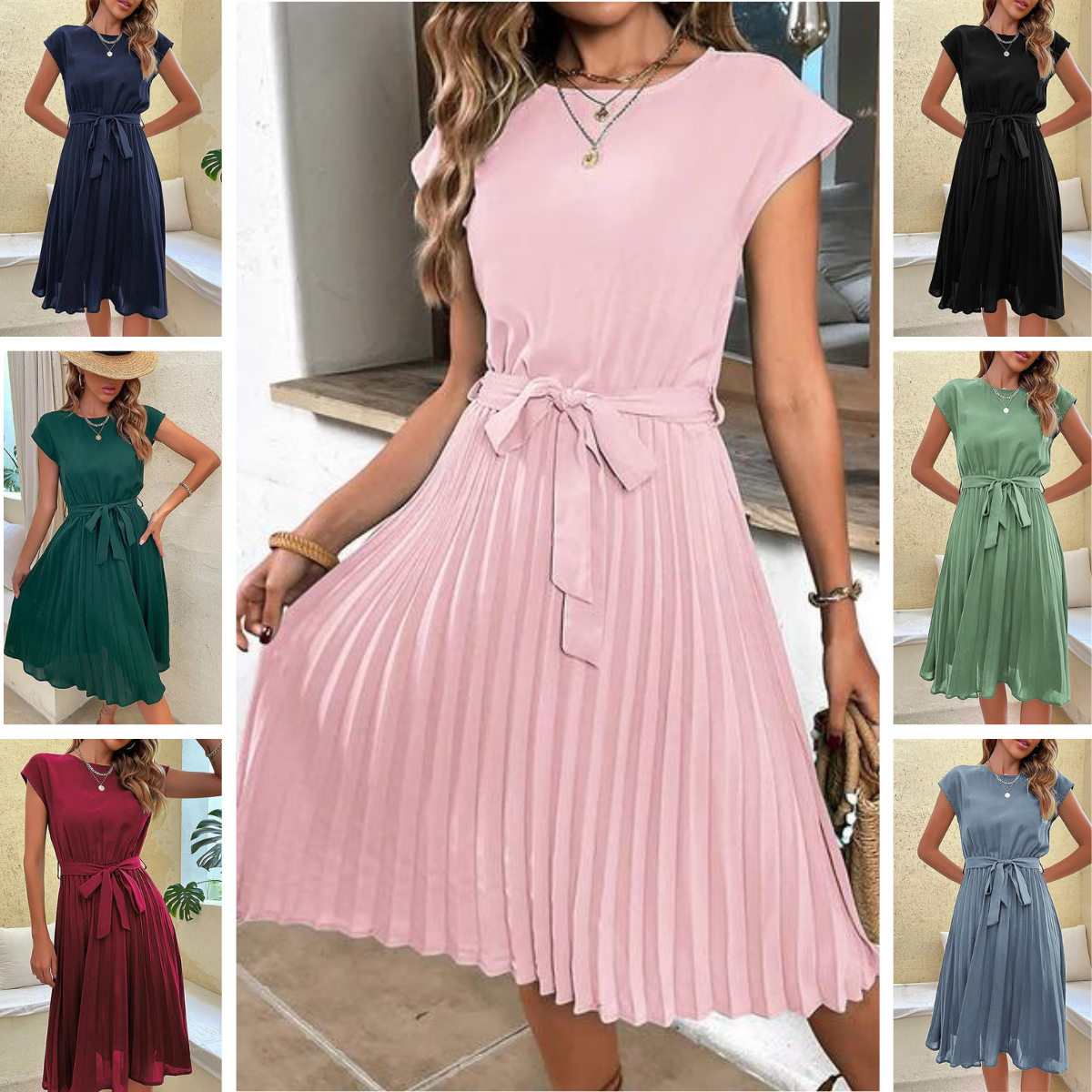 Sophia - elegantes sommerkleid mit taillenband & fließender a-linie