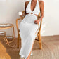 Sahara Glam - Beigefarbenes Häkel-Maxikleid
