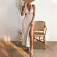 Sahara Glam - Beigefarbenes Häkel-Maxikleid